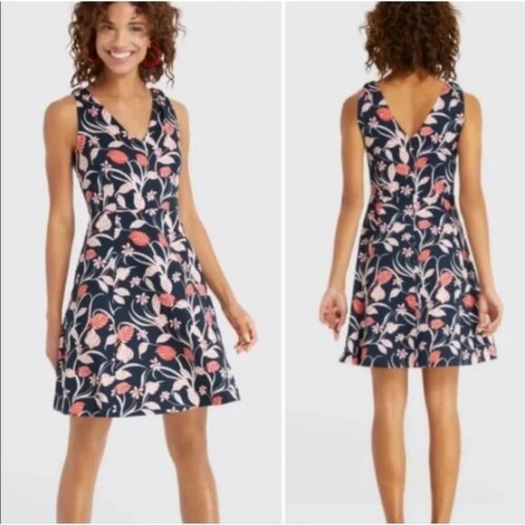 Draper James Knot Shoulder Dress Color Nassau Navy Size 4 - Picture 1 of 9